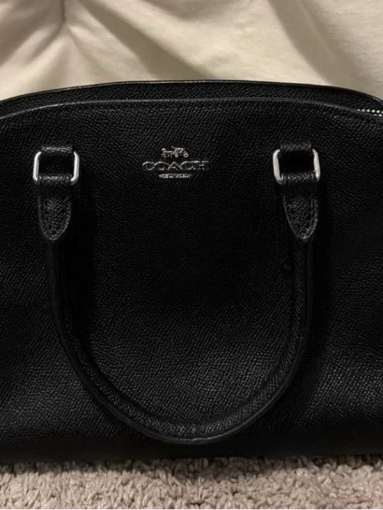 Coach Black Leather Dome Satchel with Gold Accents