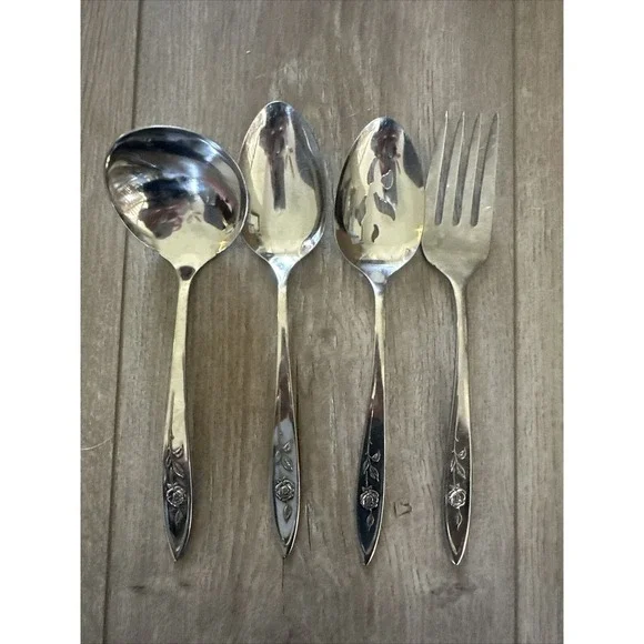 Lot Of 4 Oneida Community My Rose Stainless Serving‎ Utensil Set Serving Spoon