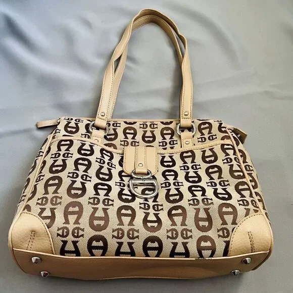 Vintage Etienne Aigner Logo Collection Tan Brown Handbag Shoulder Bag Purse