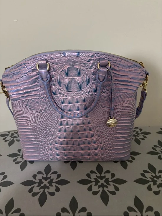 Brahmin Iridescent Lavender Croc-Embossed Satchel