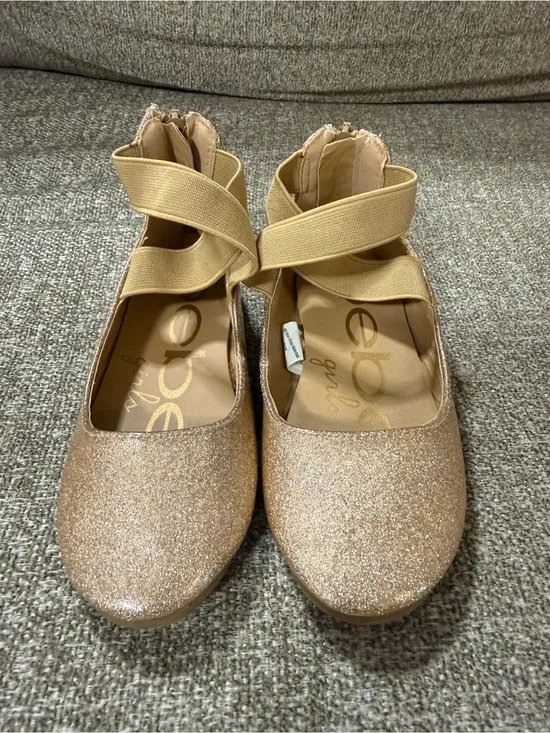 bebe Girls Glitter Ballet Flats with Cross Ankle Straps