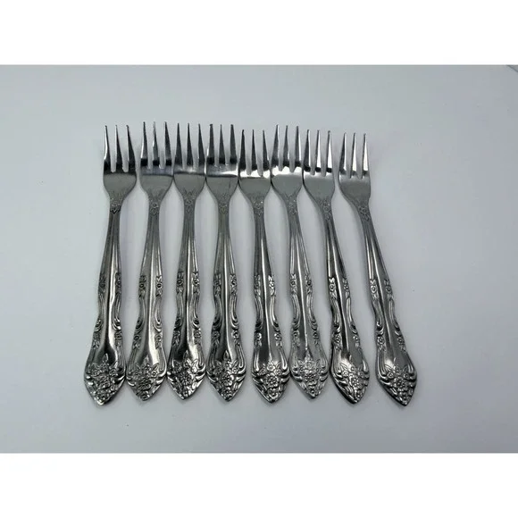 Rogers Co Stainless Korea Dream Rose Pattern Lot of 8 Cocktail Forks #2