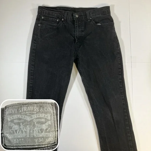 Levi's 511 Jeans Mens 34x30 Black Slim Fit Stretch Denim Pants