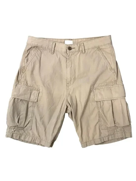 Levis Mens 33 Shorts Khaki Cargo Thigh Pockets Flaps Buttons Cotton