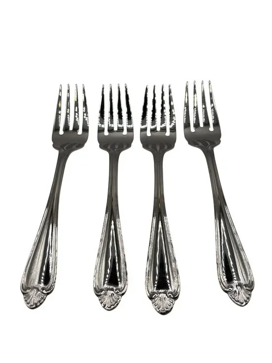 Pfaltzgraff Biscayne Stainless Steel Dinner Forks Set Of 4 Glossy Fan Tip Patter