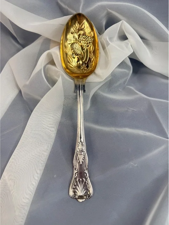 William Adams WA Sheffield England EPNS A1 Berry Serving Spoon Gold Wash 9”