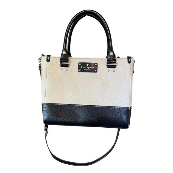 Kate Spade New York Shoulder Strap Black Cream Leather Bag Satchel Red Interior