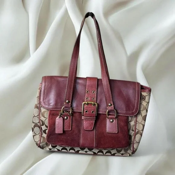 Coach 2004 special edition signature satchel burgundy leather suede y2k vintage