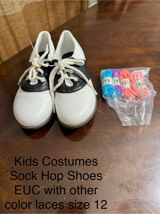 Kids Sock Hop Saddle Shoes - White & Black, Size 12