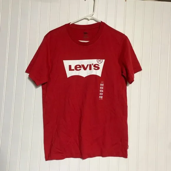 Levis Mens‎ T Shirt Small S Camisa Graphic Red Short Sleeve Cotton Crew Neck