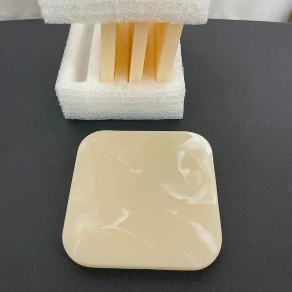 RIRIKU Set of 4 Resin Coasters‎ Beige Marbled Square 4x4 Modern Home Decor NEW