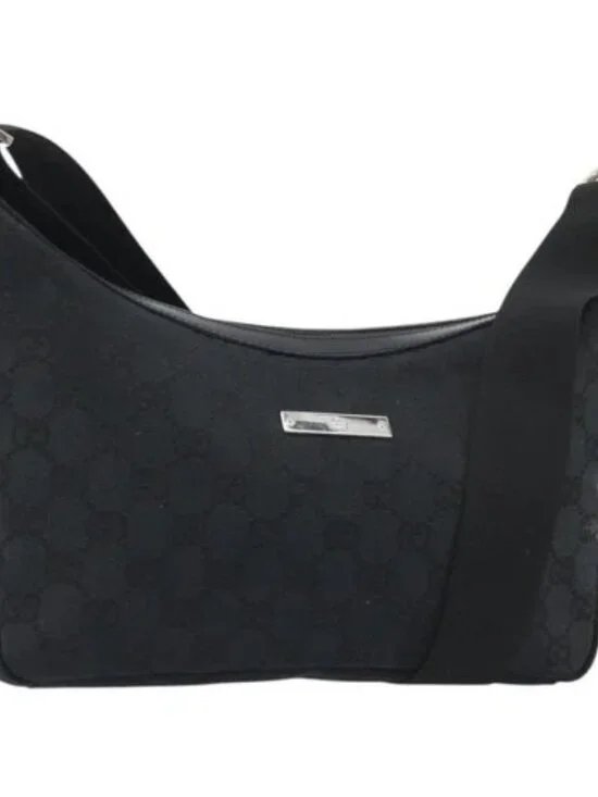 GUCCI GG Canvas Shoulder Bag Black Silver 019 0433 3444 Auth ka4995