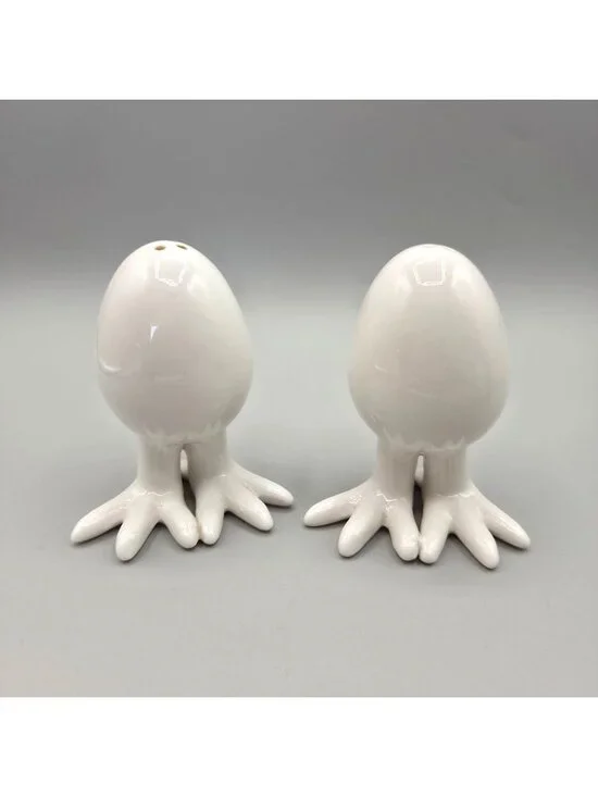 Eggs With Legs Ceramic Salt & Pepper Shakers Eggs Bird Feet White Gloss Finish