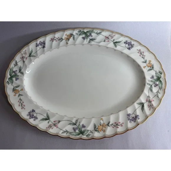 Noritake Brookhollow 4704 Bone China‎ Oval Serving Platter Floral Gold Trim 14in