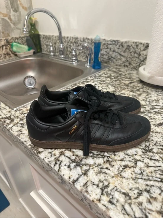 adidas Black Samba Leather Sneakers with Gum Outsole