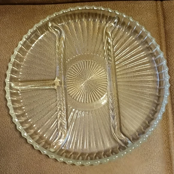 Vintage Elegant Clear Glass Divided Serving Platter Relish Tray