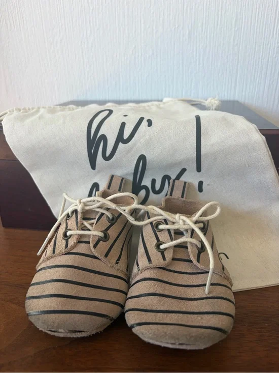 Striped Tan leather baby Moccasin Lace-Up Shoes