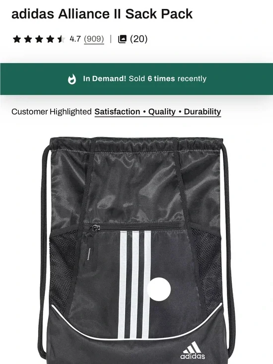 adidas Black Drawstring Sack Pack with White Stripes