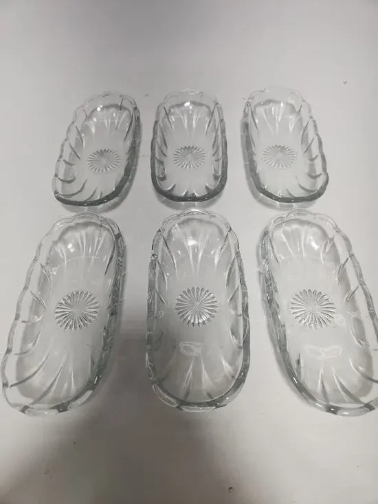 Vintage Set of 6 Clear Pressed Glass Corn on the Cob Dishes Relish Butter Servin