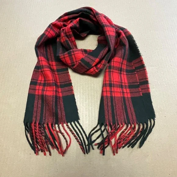 Vintage Christian Dior Cashmaire Red & Black 52x11 Plaid Scarf Unisex‎