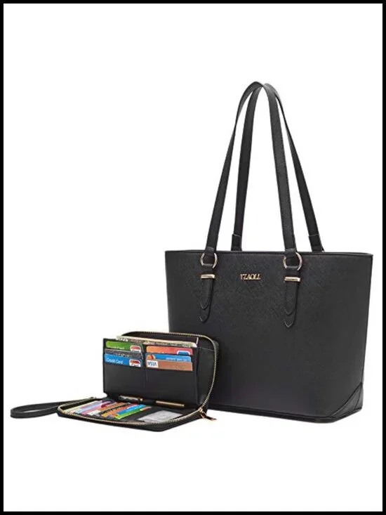 Faux Leather Large Tote Satchel Purse with Wallet Set