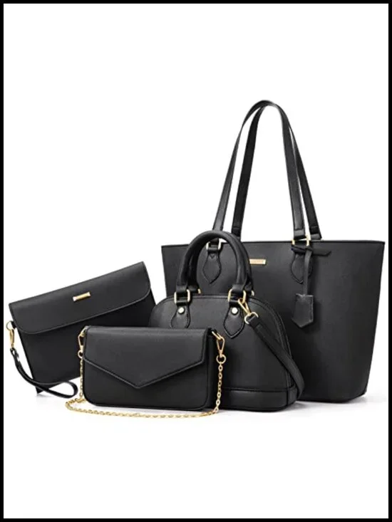 Synthetic Leather Tote Bag Set - 4 Pieces Crossbody Shoulder Handbag