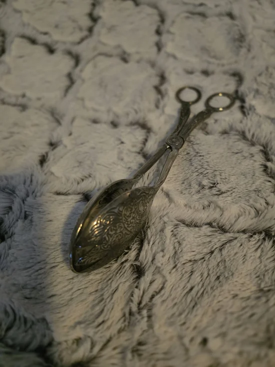 Vintage Antique-Style Silver Plate Serving  Tongs with Ornate Engraving