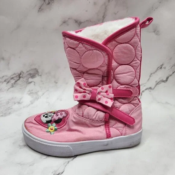 Minnie Mouse Disney Store Pink Quilted Faux Fur Lined Snow Rain Boots Girls 10