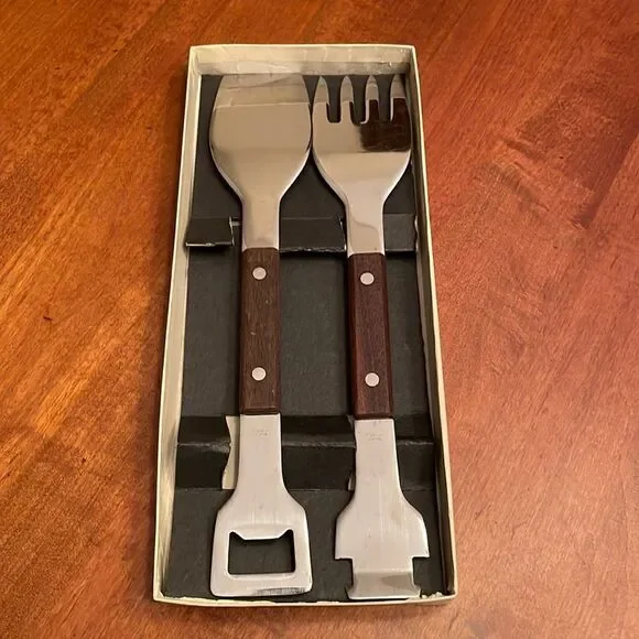 Vintage Deluxe Stainless/Wood Japan Server / BBQ Set