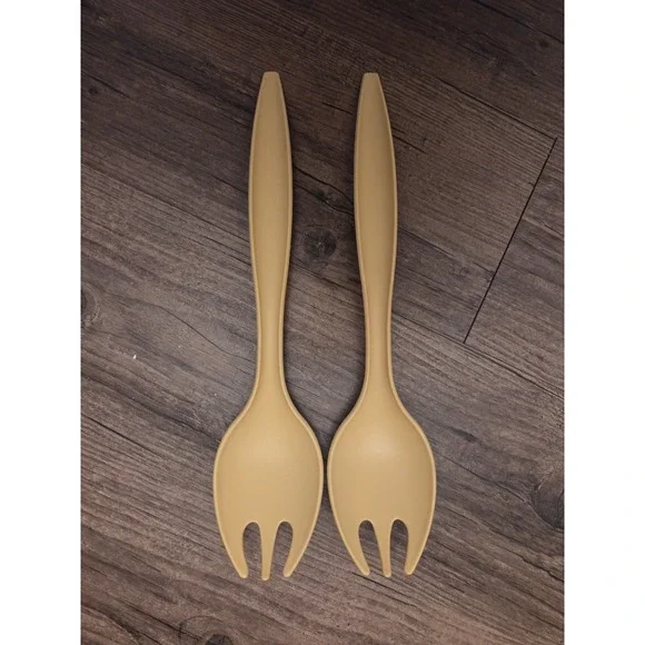Vintage‎ Tupperware Salad Serving Utensils 12'' Fork Spoon Set of 2 Harvest Gold