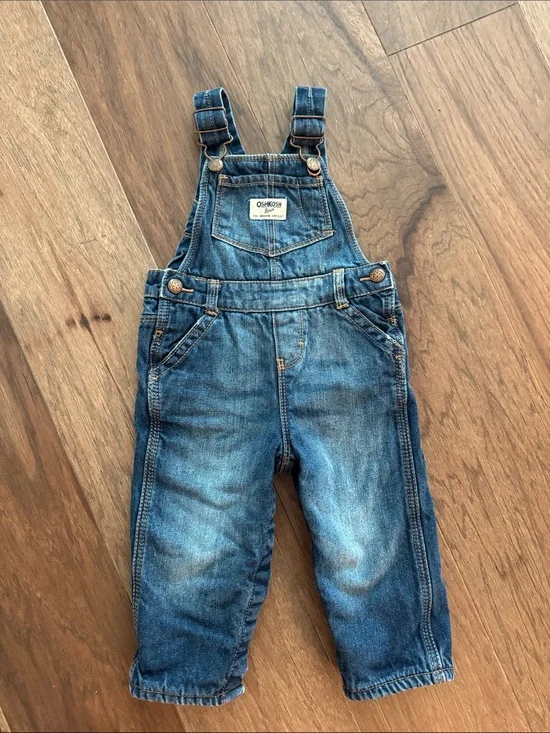 Fleece lined OshKosh B'gosh Toddler Denim Overalls - Medium Blue-