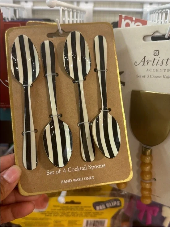 Black & White Striped Cocktail Spoons - Set of 4