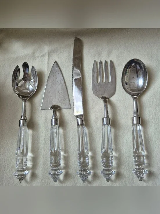 5 Piece Clear Acrylic Serving Utensils Stainless Steel