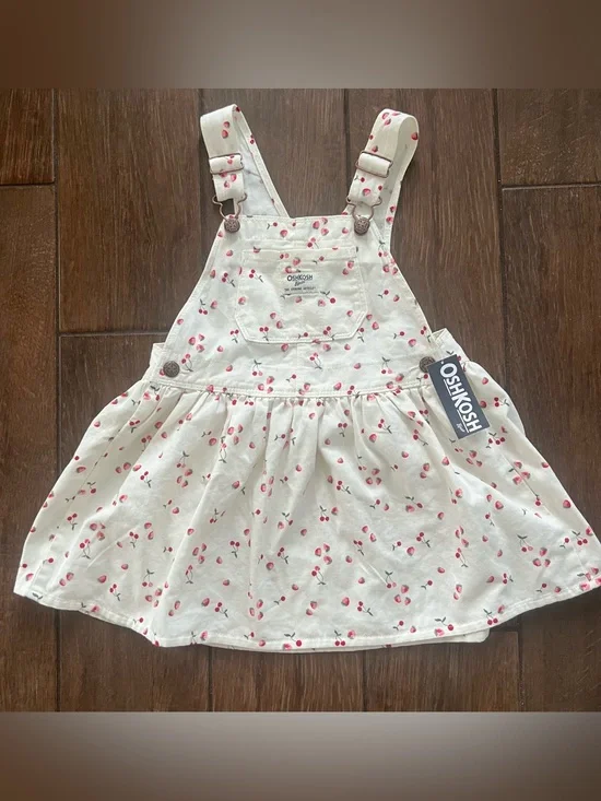 Osh Kosh B'Gosh Overalls Dress White Denim Fruit Pattern 4T New with Tags