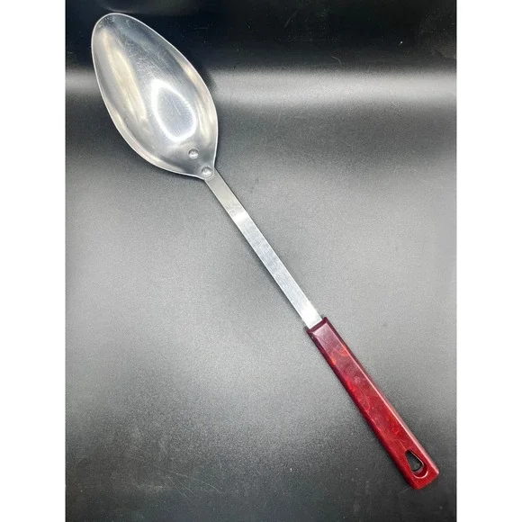 Kaylan Stainless Steel Serving Spoon Red Handle Kitchen Utensil Vtg‎ Retro