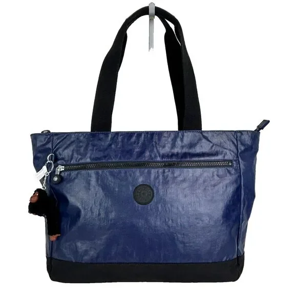 Kipling Luna Nylon Double Handle Tote Bag Lacquer Indigo Blue w/ Davina Monkey