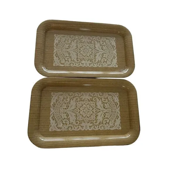 Vintage Metal Serving Trays Lace Design Lithograph set of 2