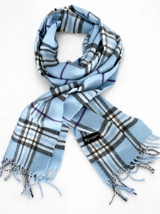 Vintage Burberrys London Light Blue Nova Check Fringe Scarf