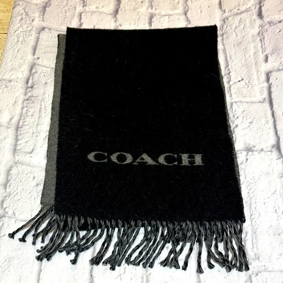 Coach Black and Gray Wool and Cashmere Men's Scarf