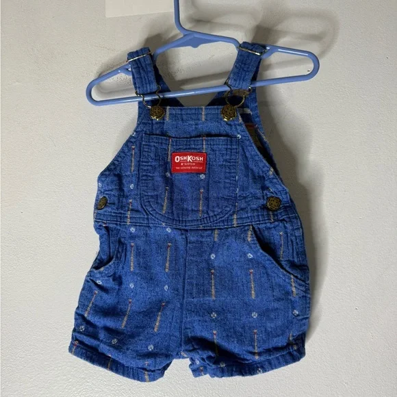 OSHKOSH Vestbak Vintage Embroidered Baseball Bats Ball‎ Jean Overalls 3-6 Months