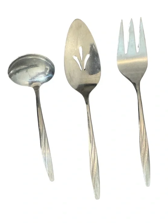 Stainless America USA set of Steel Serving Spoon, Pie Server & Fork Set - Silver
