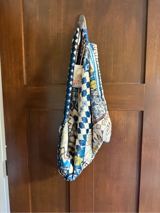 Johnny Was Blue Floral Patchwork Cozy Blanket Bag