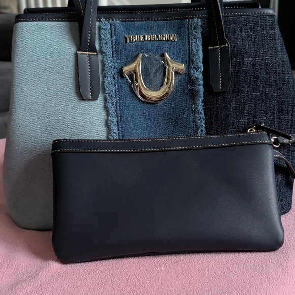True Religion Denim Patchwork Tote with Black Wristlet