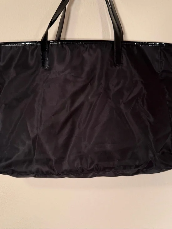 Saks Fifth Avenue Black Nylon Tote with Patent Trim