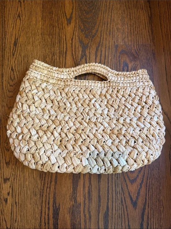 Woven Straw Tote Handbag in Natural Beige