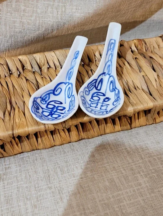 Blue and White Ceramic Soup Spoon Set - Home Dining