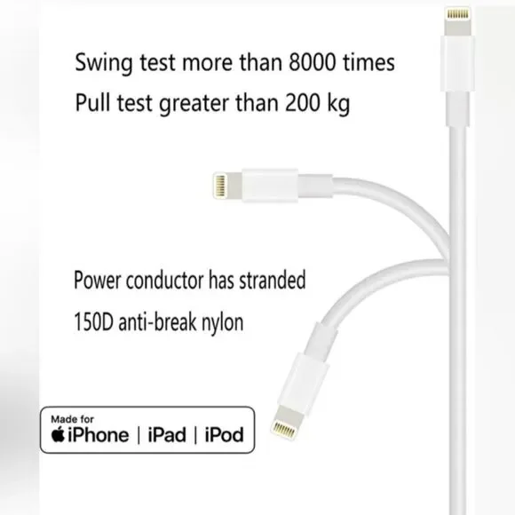 4 x iPhone, iPad, iPod MFI Certified 6' Lightening Charging Cables Apple