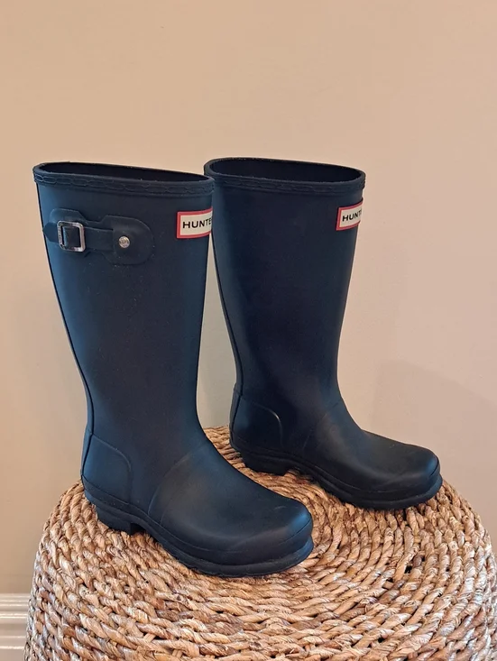 Hunter Youth Unisex Wellie Rain/Outdoor Tall Preppy Navy Rubber Boots G3/B2