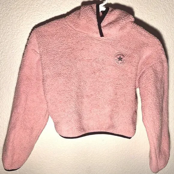 Cozy Pink Converse Girls Quarter Zip Hoodie - Medium 10-12