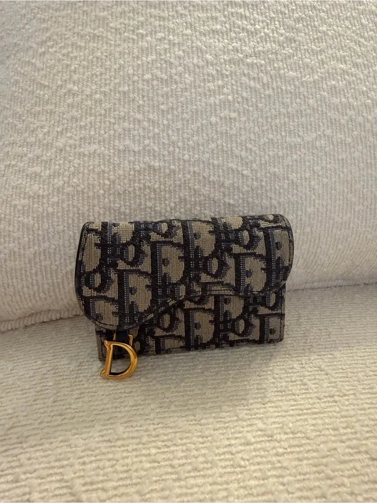 Dior Saddle Bloom Card Holder in Blue Dior Oblique Jacquard